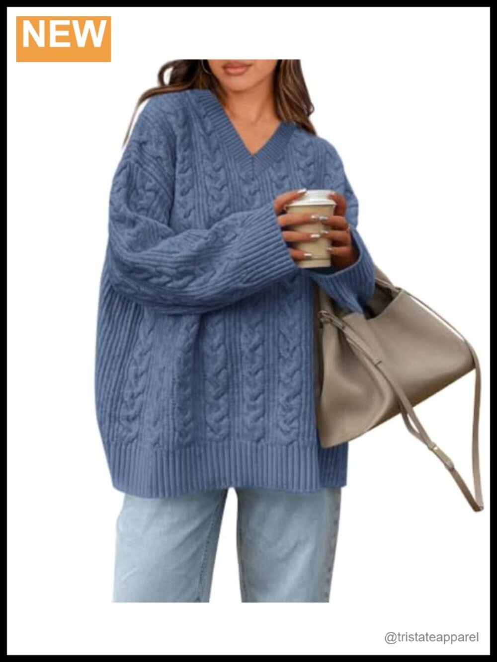 Oversized V-Neck Cable Knit Pullover Sweater for Women Cozy Fall Long Sleeve